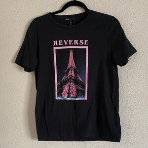 Maje Reverse Black Tee with Pink Graphic